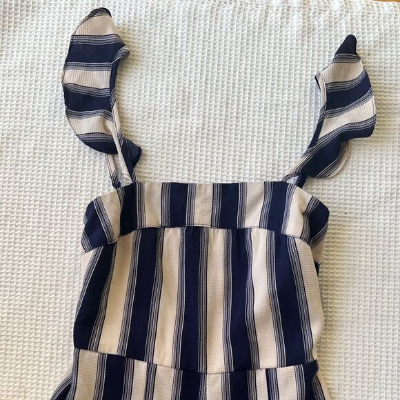 Trixxi Sleeveless Wide Leg Beige Navy Blue Ruffle Strap Summer Jumpsuit Sz S - Picture 5 of 11